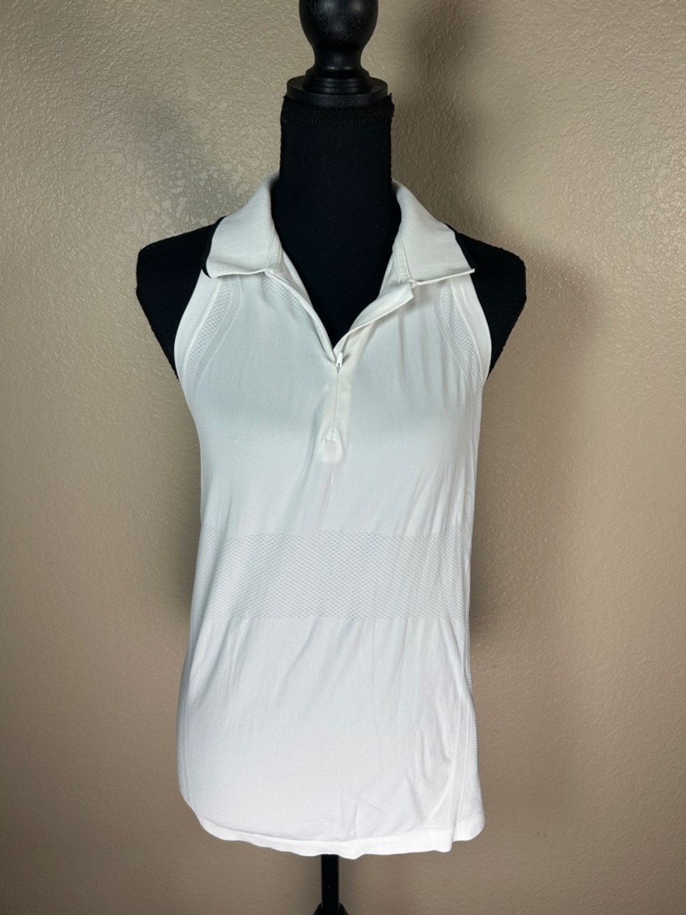 Athleta White Sleeveless Zip Polo Tank Size Med Athletic Golf Top